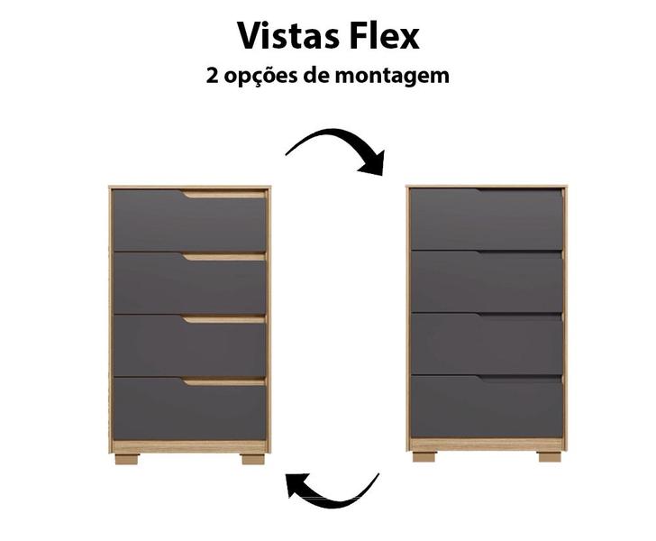 Imagem de Cômoda Sole 4 Gavetas com Vistas Flex Nature/Titanium - Albatroz