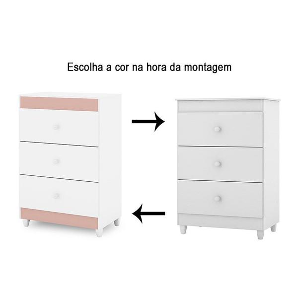 Imagem de Cômoda Ternura 3 Gavetas - Rosê/Branco - Peternella Móveis