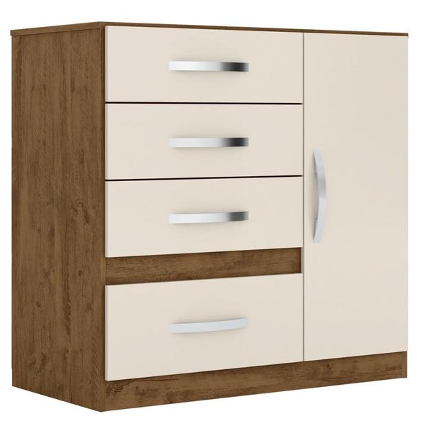 Imagem de Cômoda Vênus 04 Gavetas e 01 Porta Flex Castanho Wood/Baunilha - Moval