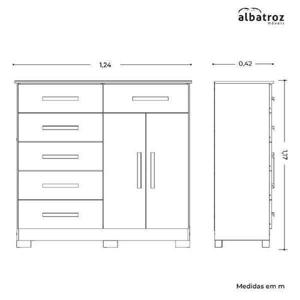 Imagem de Cômoda Xangai 6 Gavetas Nature/ Titanium - Albatroz