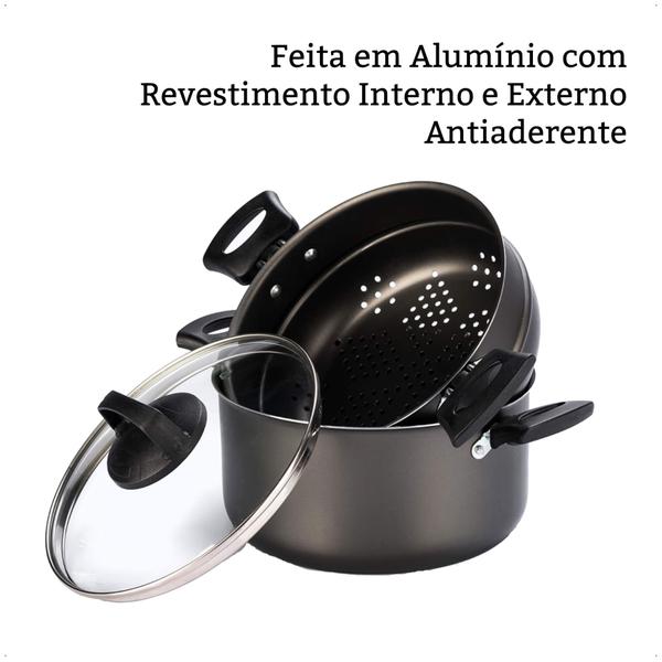 Imagem de COMP Conjunto de Panela para Cozimento a Vapor 3L Antiaderente 3 em 1 Alças e Pegadores Antitérmico MTA - 8215