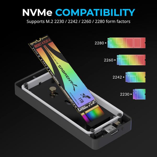 Imagem de Compartimento SSD SABRENT Rocket RGB USB C 20 Gbps M.2 SATA/NVMe