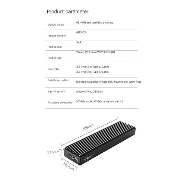 Imagem de Compartimento SSD Wokex M.2 NVME Type-C de 5 Gbps para SSD de 2 TB