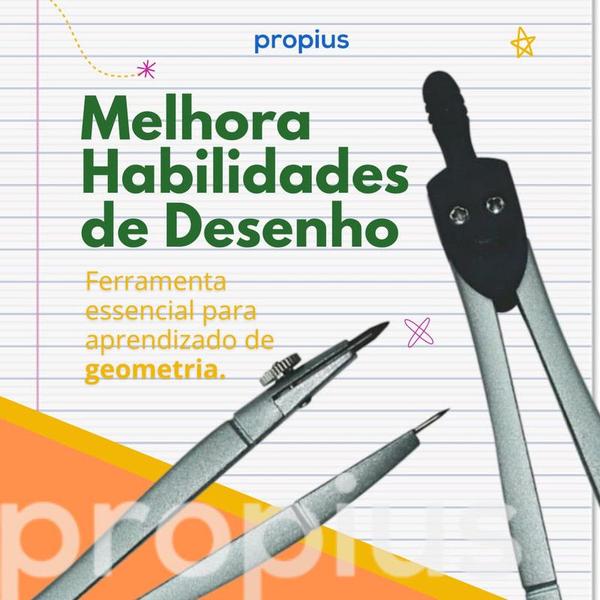 Imagem de Compasso Escolar Matemática Material Ponta Seca Traça Circunferência Sem Tira Linha Acadêmico