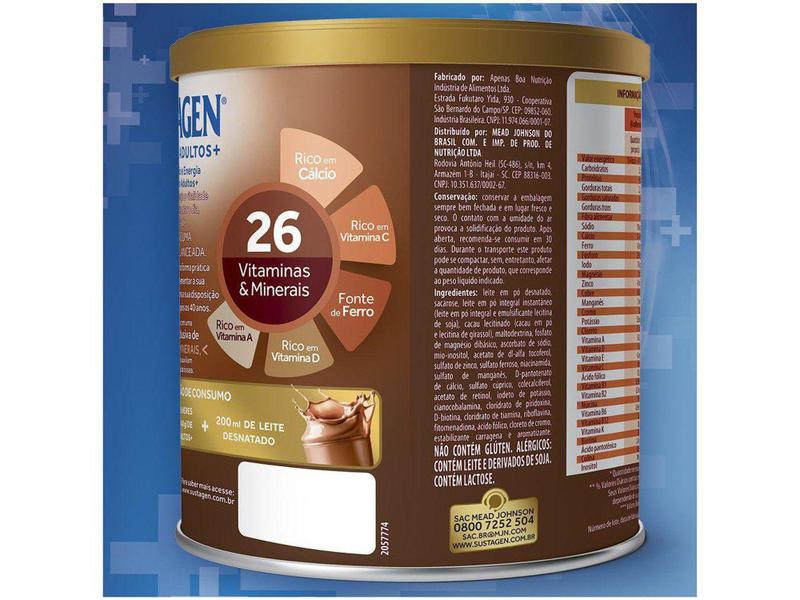 Imagem de Complemento Alimentar Sustagen Adultos+ Chocolate - 400g 1 Unidade