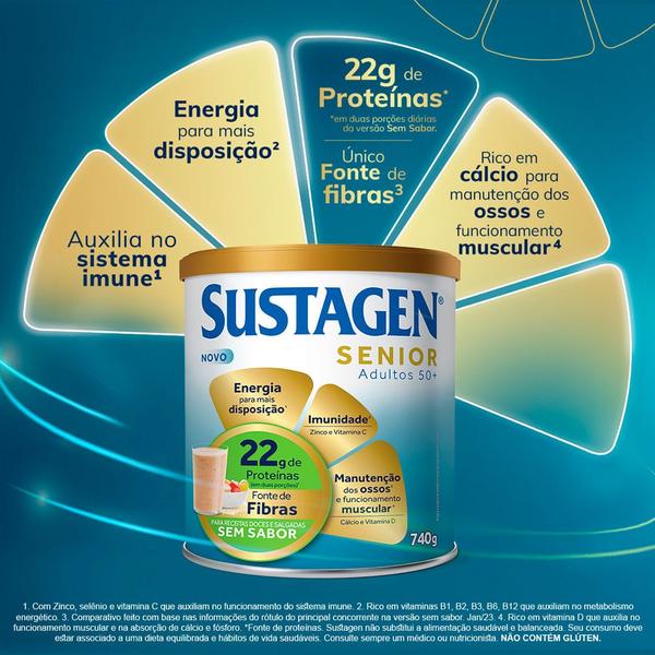 Complemento Alimentar Sustagen Senior Adultos 50+ Sem Sabor 740g Imagem de Complemento Alimentar Sustagen Senior Adultos 50+ Sem Sabor 740g