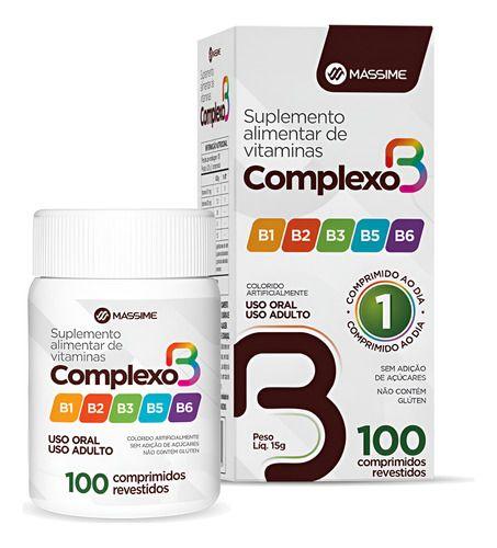 Imagem de Complexo B - Multivitamínico B1, B2, B3, B5, e B6 - 100 comprimidos - Mássime