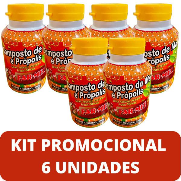 Imagem de Composto Antigripal Farmel Mel, Própolis, Abacaxi, Acerola e Frutas Cítricas 350g Kit Promocional 6 Unidades