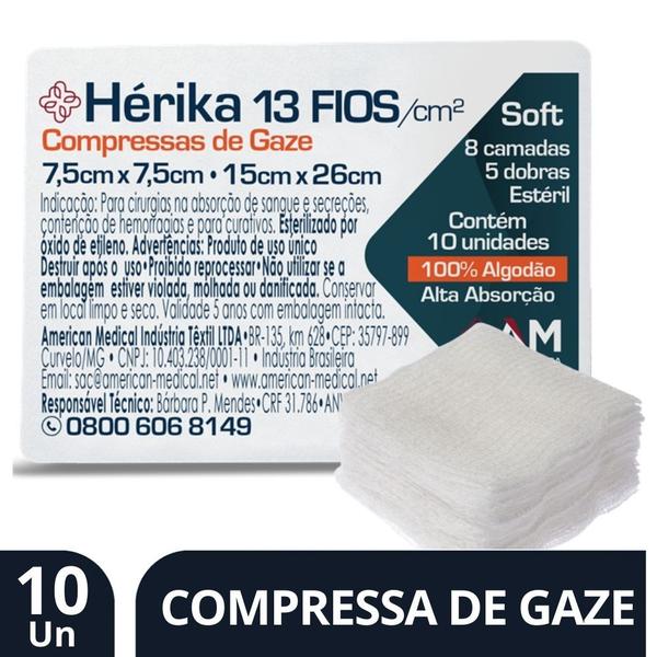 Imagem de Compressa De Gaze Estéril 13 Fios Com 10 Unidades - Hérika