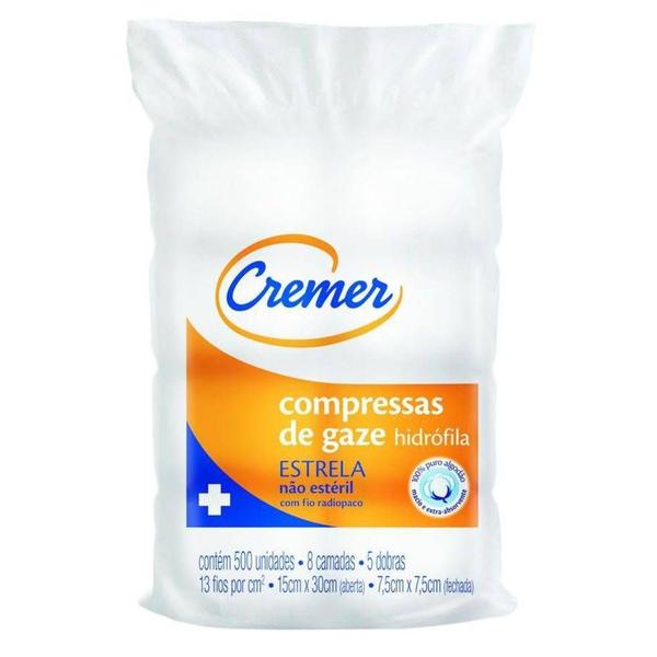 Imagem de Compressa De Gaze Estrela 13 Fios 7,5Cm X 7,5Cm 500Un Cremer