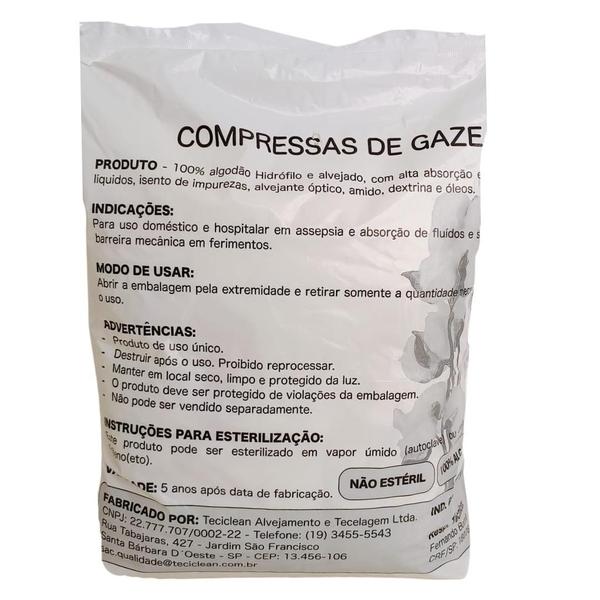 Imagem de Compressa Gaze Curativo Não Estéril 09 11 13 Fios 7,5x7,5cm Pacote 180g