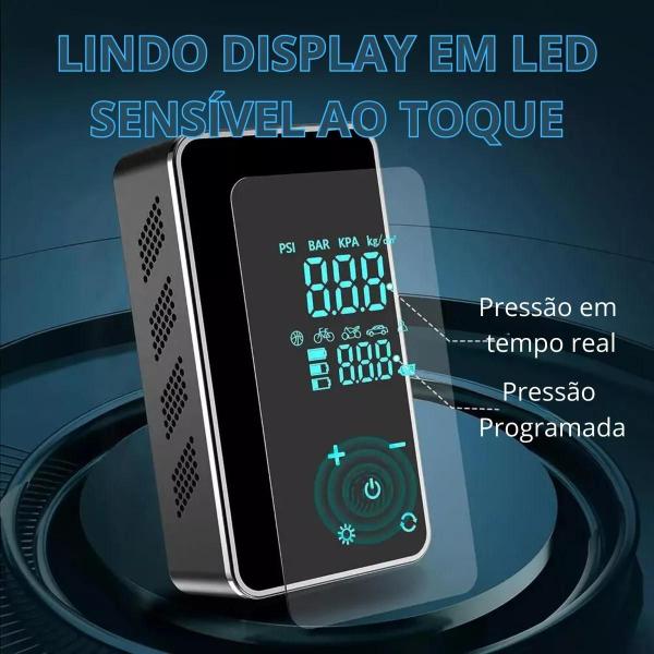 Imagem de Compressor Bomba Ar Calibrador Pneu Digital Carro Moto Bike