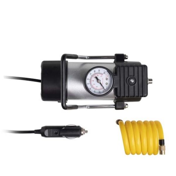 Imagem de Compressor De Ar Automotivo 12V Cilindro Metlico 25L/Min 150 Psi Com Bicos E Lanterna Integrada Preto Au616/Multilaser