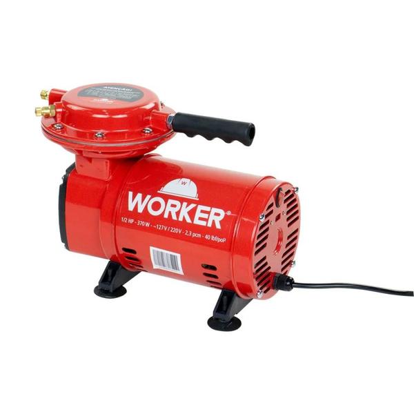 Imagem de Compressor De Ar Direto 1/2Hp 370W 2,8Bar 40Psi 2,3Pcm Bivolt Com Pistola Worker