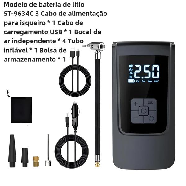 Imagem de Compressor de Ar Elétrico Portátil - Inflador de Pneus para Carro, Moto e Bicicleta