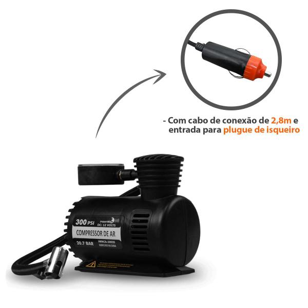 Imagem de Compressor De Ar Mini Portátil 12v Elétrico Potente 300psi 20L Importway