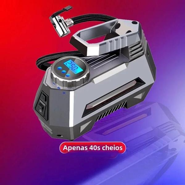 Imagem de Compressor de Ar Portátil 12V - 150 PSI - com Medidor Digital e Lanterna de Emergência