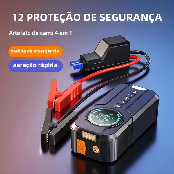 Imagem de Compressor de Ar Portátil 4 em 1 - Power Bank 10000mAh, Inflador de Pneus e Mais