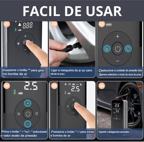 Imagem de Compressor de Ar portátil CarSun 12v Inflador de Pneu a bateria, Powerbank