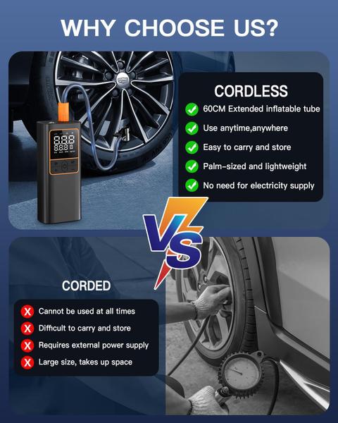 Imagem de Compressor de ar portátil com inflador de pneus HIPOM 150PSI Cordless