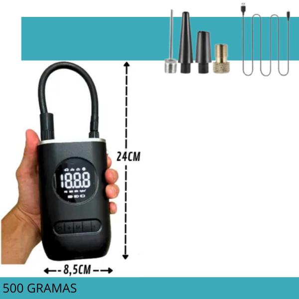 Imagem de Compressor de Ar Portátil Digital  Para Pneus, Bicicletas e Bolas Infláveis com Bateria Rec