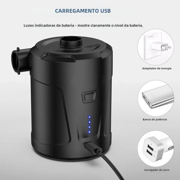 Imagem de Compressor de Ar Portátil para Carro 5200mAh - Carregamento USB - Inflador Rápido para Sofá e Colchão