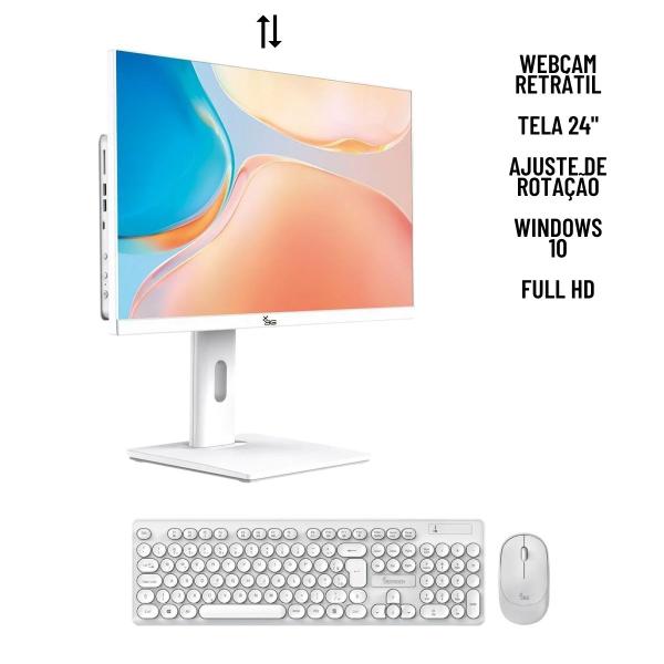 Imagem de Computador All In One Branco I7 6ª Geração 16gb Ram Ssd 960gb Windows 10 Tela 24" Com Webcam e Ajuste de Altura