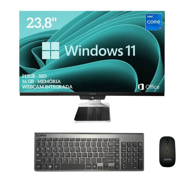 Computador All in One Intel Core I7 Ssd 512gb 16Gb Ram Tela 23,8 Pol Full HD Windows 11 Ki...