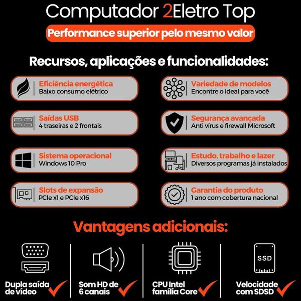 Imagem de Computador Completo 2Eletro Top Intel Core i7, 16GB RAM, SSD 512GB, Bivolt, Monitor 20" LED - CD2E-0117TO