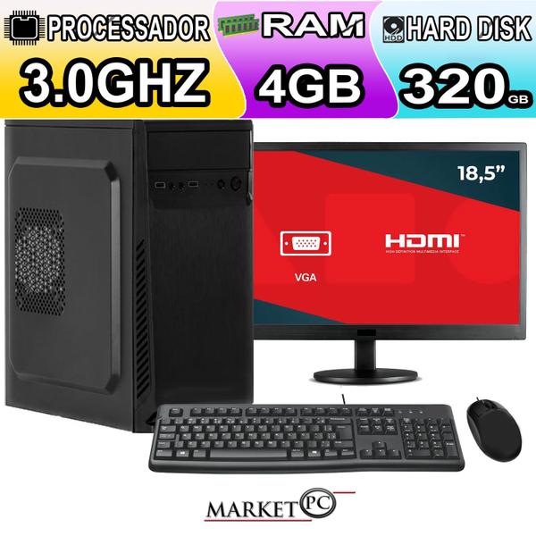 Computador Completo 4gb Hard disk 320Gb Monitor 18'5 Led Slim - Excelente desempenho - marketpc