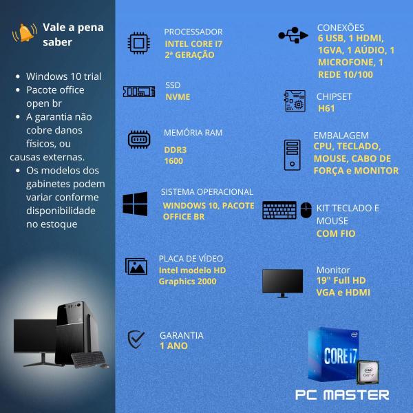 Imagem de Computador completo Core i7 16gb 1tb ssd nvme kit teclado e mouse monitor de 19  PC Master