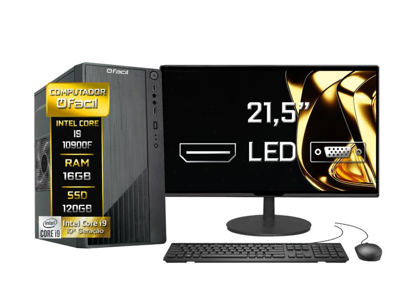 Imagem de Computador Completo Fácil Intel Core i9 10900F (10ª Geração) 16GB DDR4 Geforce Nvidia SSD 120GB Monitor 21,5" Led