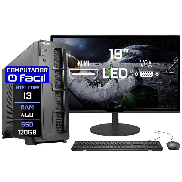 Imagem de Computador Completo Fácil Slim Intel Core i3 4GB SSD 120GB Monitor 19" HDMI LED Teclado e Mouse