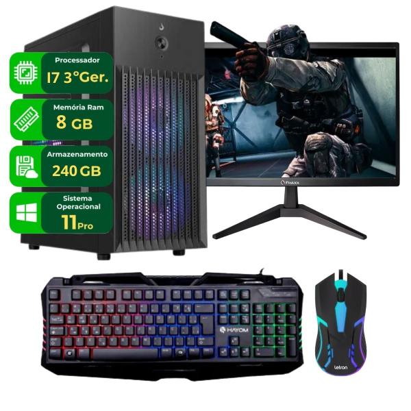 Imagem de Computador Completo Gamer Intel Core i7 3ªger SSD 256GB 8GB Teclado e Wifi  Windows 11 Monitor 19.5