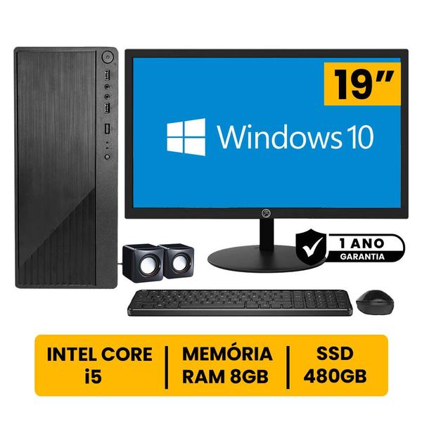 Imagem de Computador Completo Intel Core I5 8gb Ssd 480gb Monitor Led 19" Hdmi C/ Windows 10