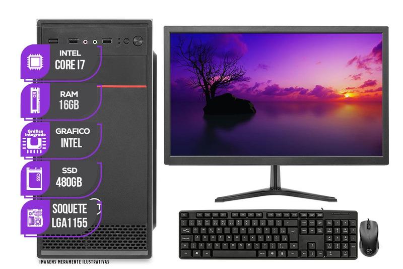 Imagem de Computador Completo Mancer, Intel Core i7, 16GB De Ram, SSD 480GB, Monitor 17, Kit Teclado e Mouse