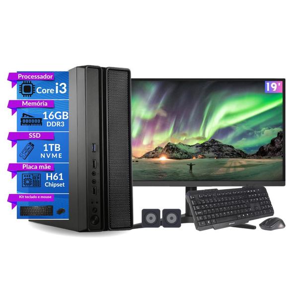 Imagem de Computador Completo Slim Core i3 16gb 1tb ssd nvme kit teclado e mouse Monitor de 19 - PC Master