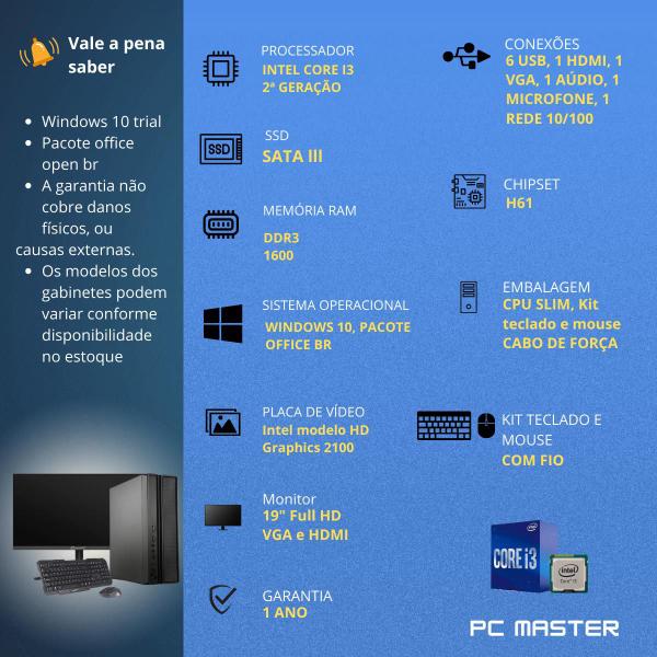Imagem de Computador Completo Slim Core i3 16gb 240gb ssd sata kit teclado e mouse Monitor de 19 PC Master COD - PCML0108
