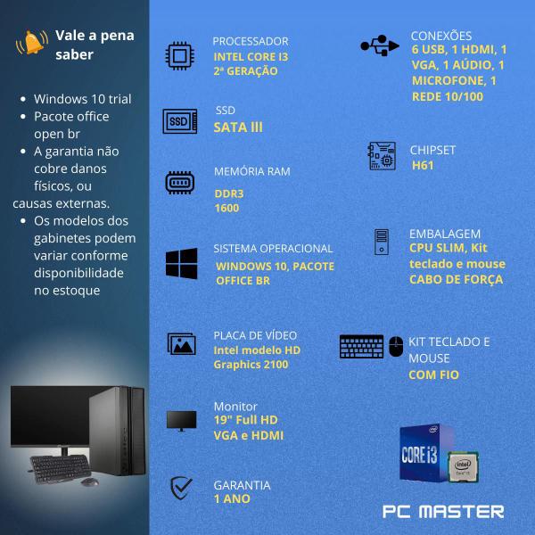 Imagem de Computador Completo Slim Core i3 8gb 480gb ssd sata kit teclado e mouse Monitor de 19 PC Master COD - PCML0113