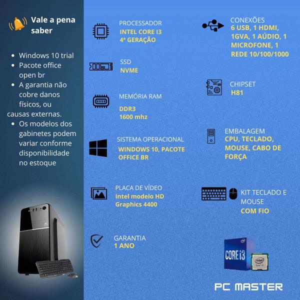 Imagem de Computador Core i3 4150 4ª Ger 3.40ghz 4gb 240gb ssd kit teclado e mouse - PC Master