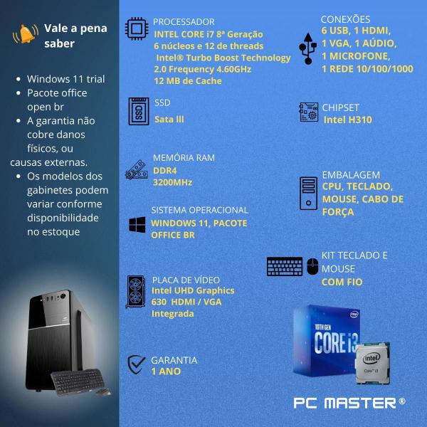 Imagem de Computador Core i7 8ª Geração 8700 16gb 120gb ssd sata kit teclado e mouse - PC Master