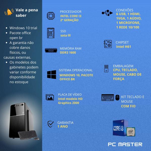 Imagem de Computador Cpu Core i3 3.10ghz 16gb ssd 120gb sata kit teclado e mouse - PC Master