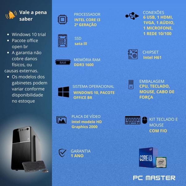 Imagem de Computador Cpu Core i3 3.10ghz 4gb ssd 120gb sata kit teclado e mouse - PC Master - PC Master