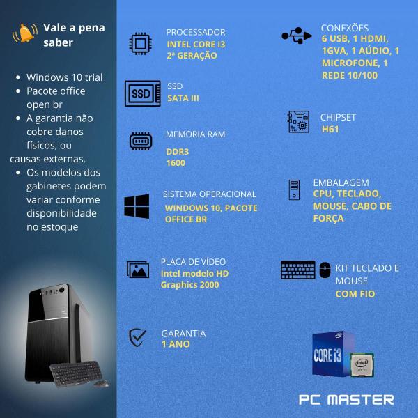 Computador Cpu Core i3 8gb 1tb ssd kit teclado e mouse - PC Master Imagem de Computador Cpu Core i3 8gb 1tb ssd kit teclado e mouse - PC Master