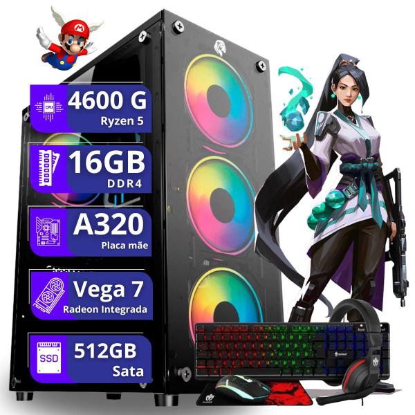 Imagem de Computador Cpu PC Gamer  AMD Ryzen 5 4600g Vega 7 16gb ddr4 512gb ssd sata Kit teclado mouse headset - PC Master