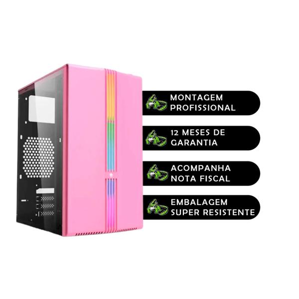 Imagem de Computador CPU PC Gamer Rosa Pink Feminino Intel Core i5 3.6GHz Memoria Ram 16GB SSD 240GB