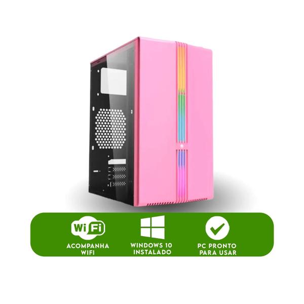 Imagem de Computador CPU PC Gamer Rosa Pink Feminino Intel Core i5 3.6GHz Memoria Ram 16GB SSD 240GB