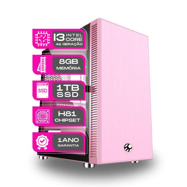 Imagem de Computador Cpu Rosa Core i3 4ª ger 4130 8gb ssd 1tb Kit teclado e Mouse - PC Master