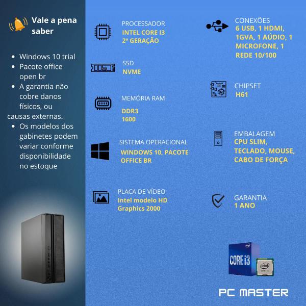 Imagem de Computador CPU slim Core i3 8GB  256GB ssd nvme - PC Master