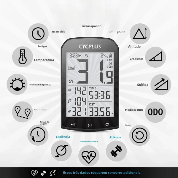 Imagem de Computador de Bicicleta Cycplus M1 com Bluetooth 5.0, ANT+ e GPS - Compatível com Garmin e Zwift